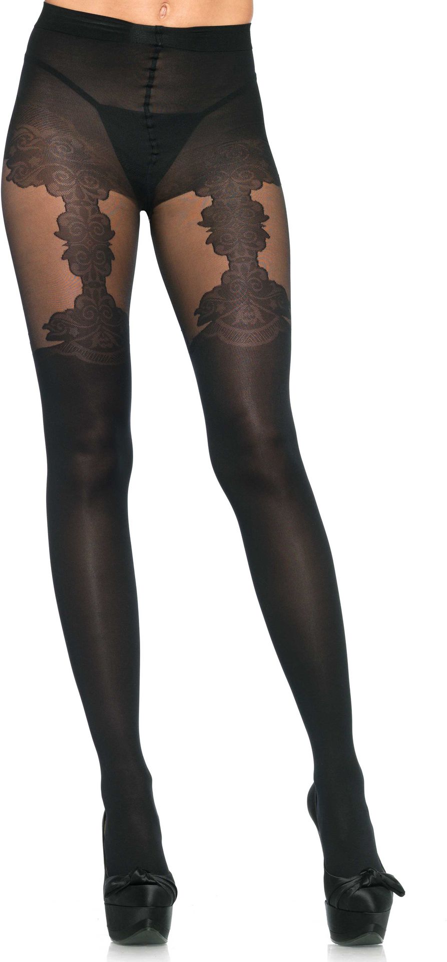 Zwarte Opaque Panty met Ingeweven Bloemen