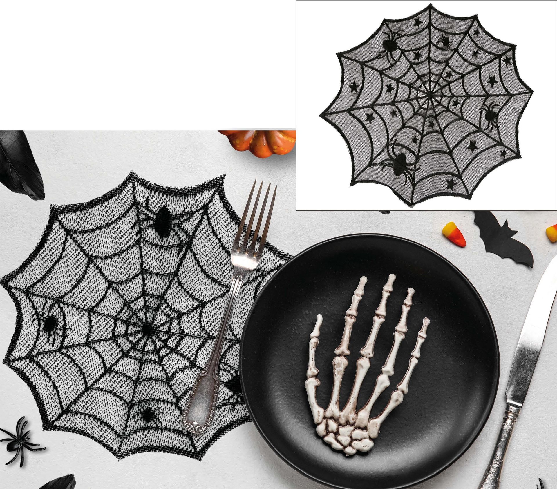 Zwarte Opengewerkte Spinnenweb Placemat