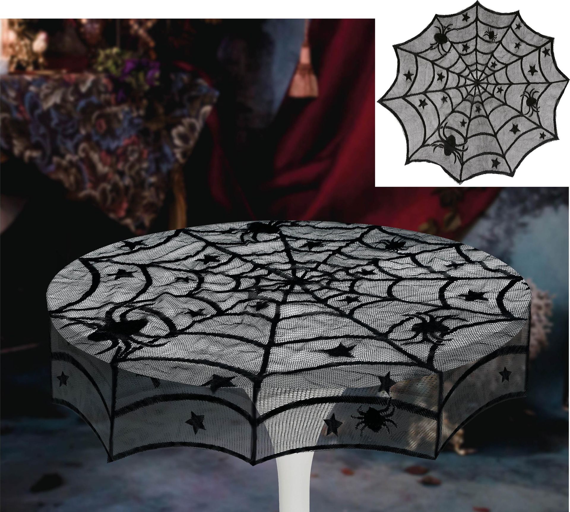 Zwarte Opengewerkte Spinnenweb Tafelkleed