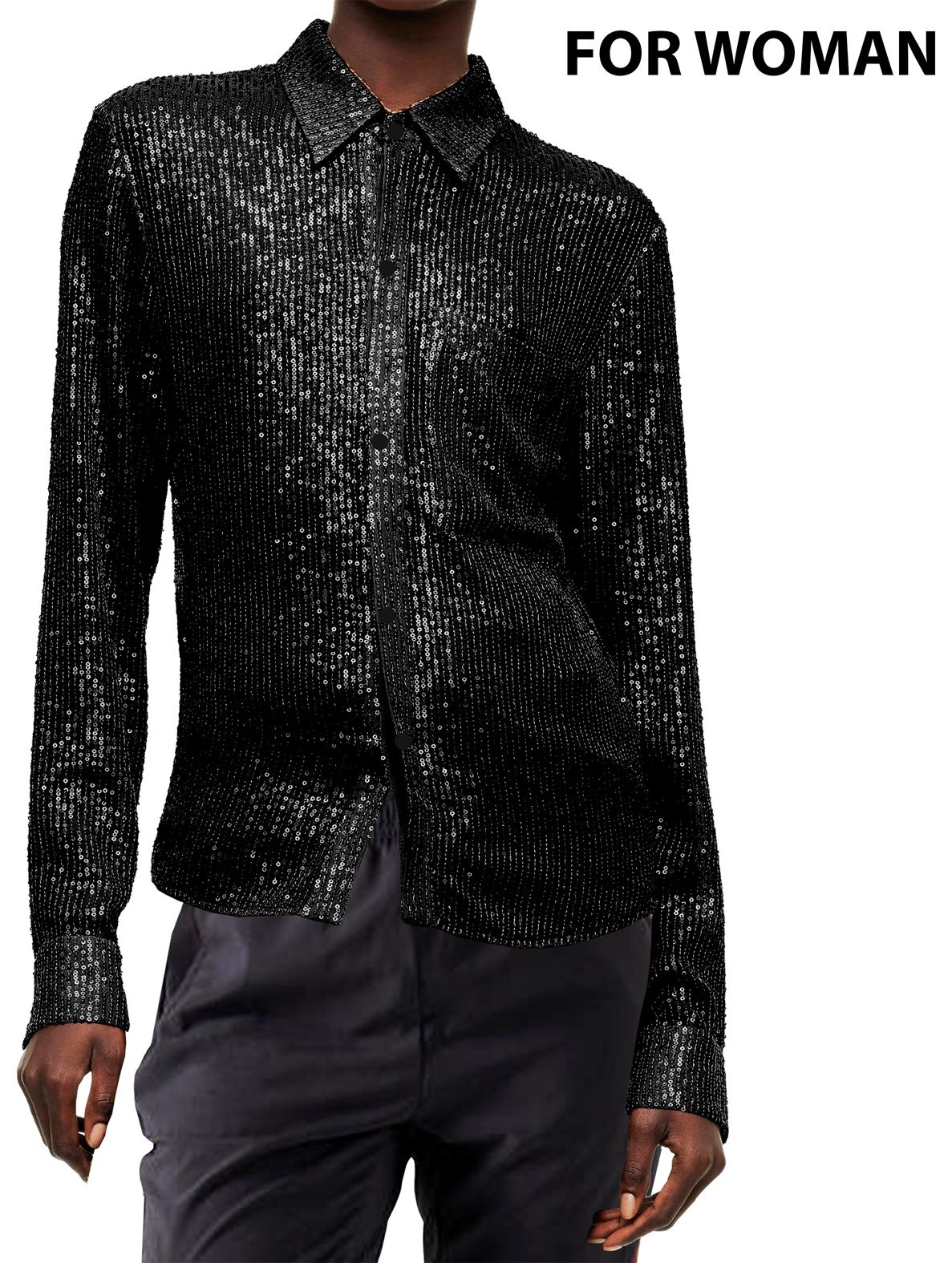 Zwarte Pailletten Blouse Dames