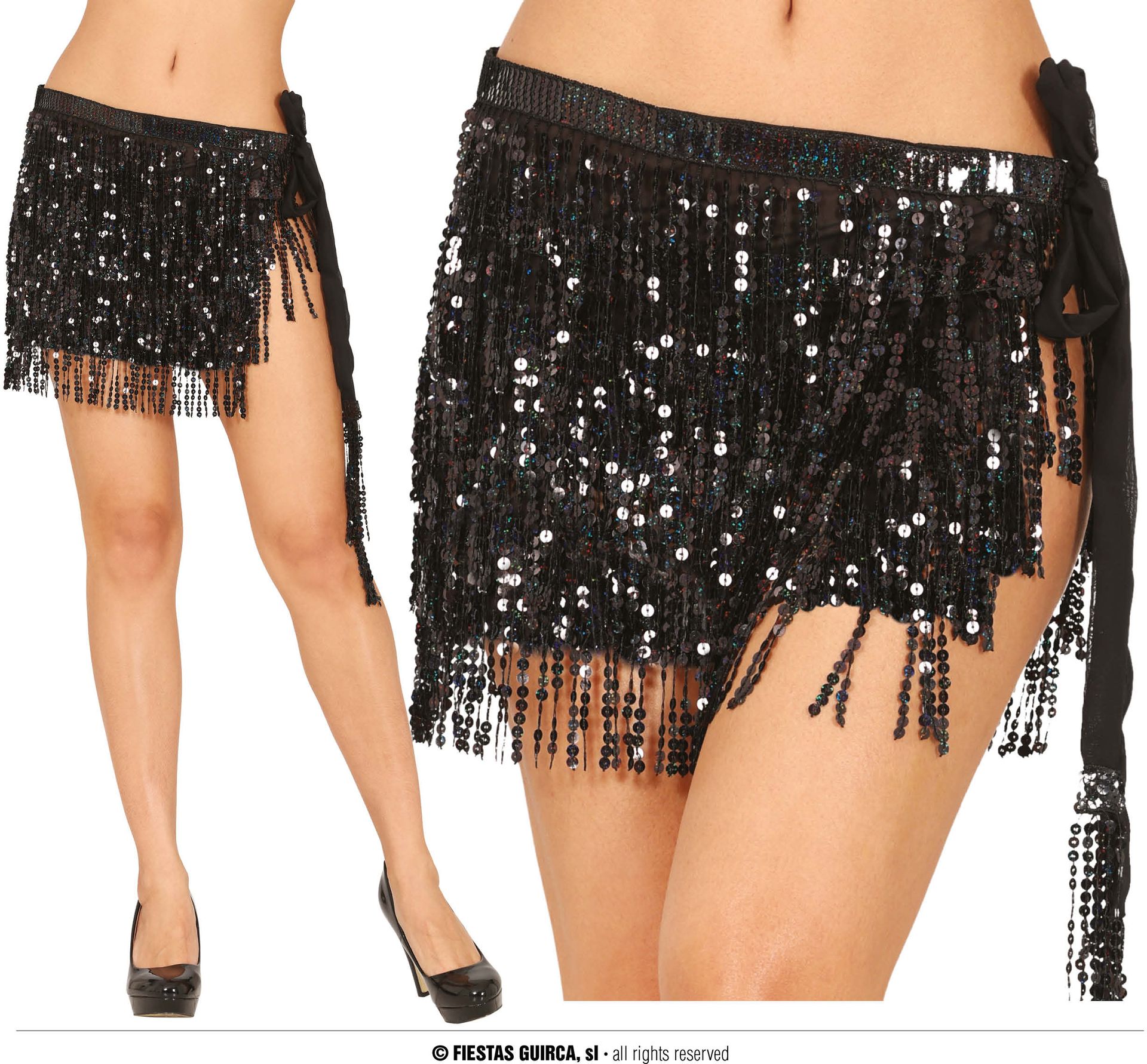 Zwarte Pailletten Buikdans Rokje