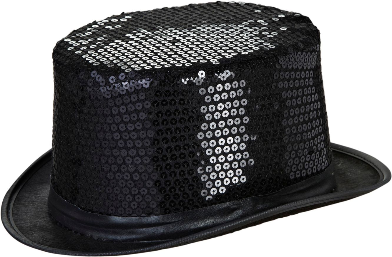 Zwarte Pailletten Hoge Hoed