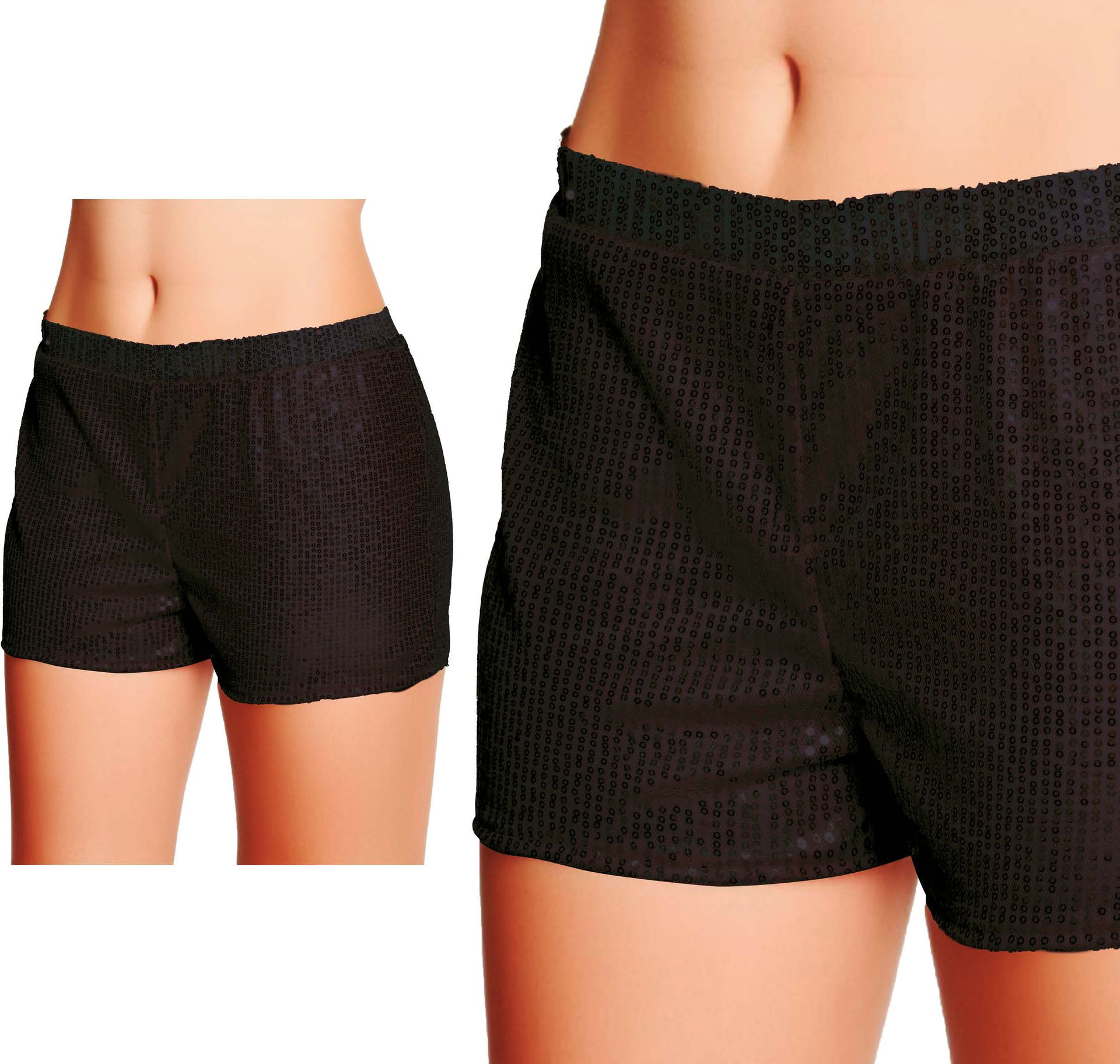 Zwarte Pailletten Shorts 70's Look Dames
