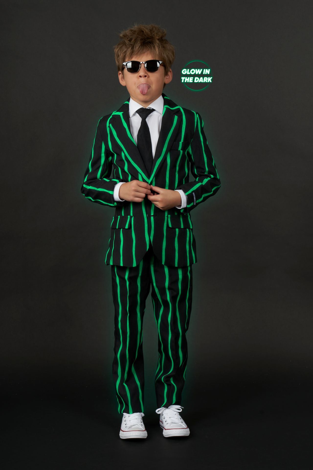 Zwarte Pinstripe Maatpak Jongen Glow In The Dark
