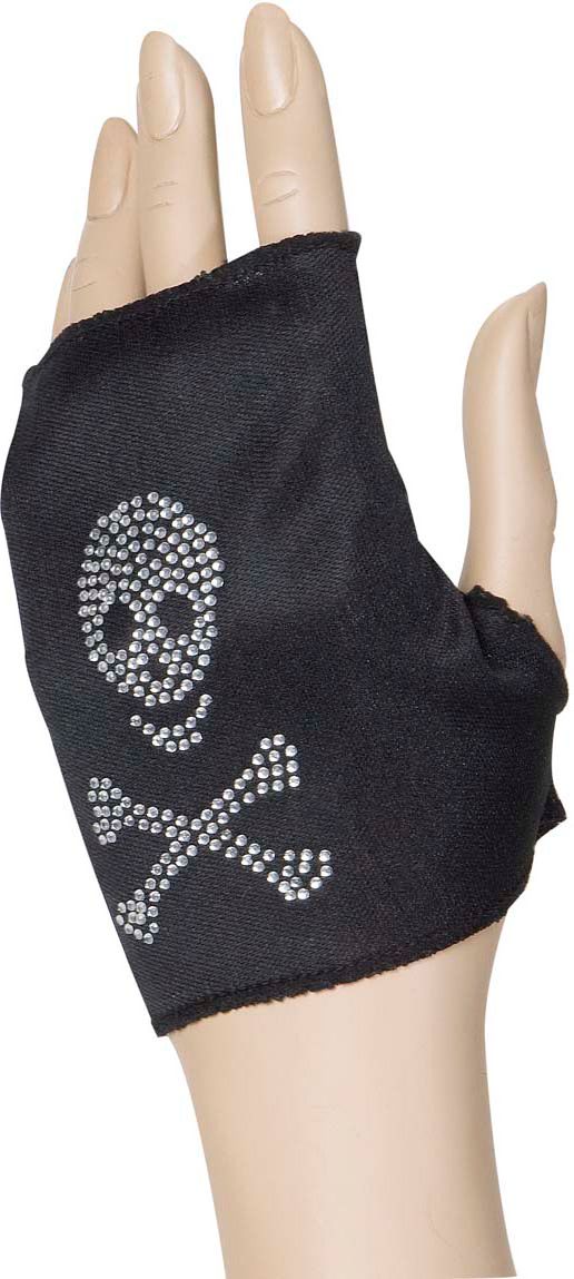 Zwarte Piraten Handschoenen met Strass Schedel