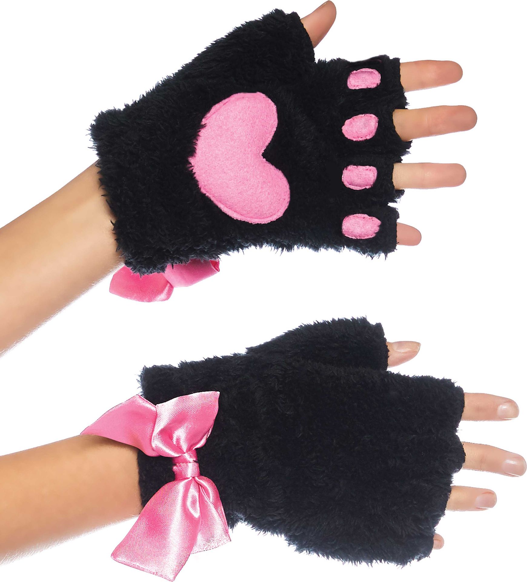Zwarte pluche vingerloze handschoen