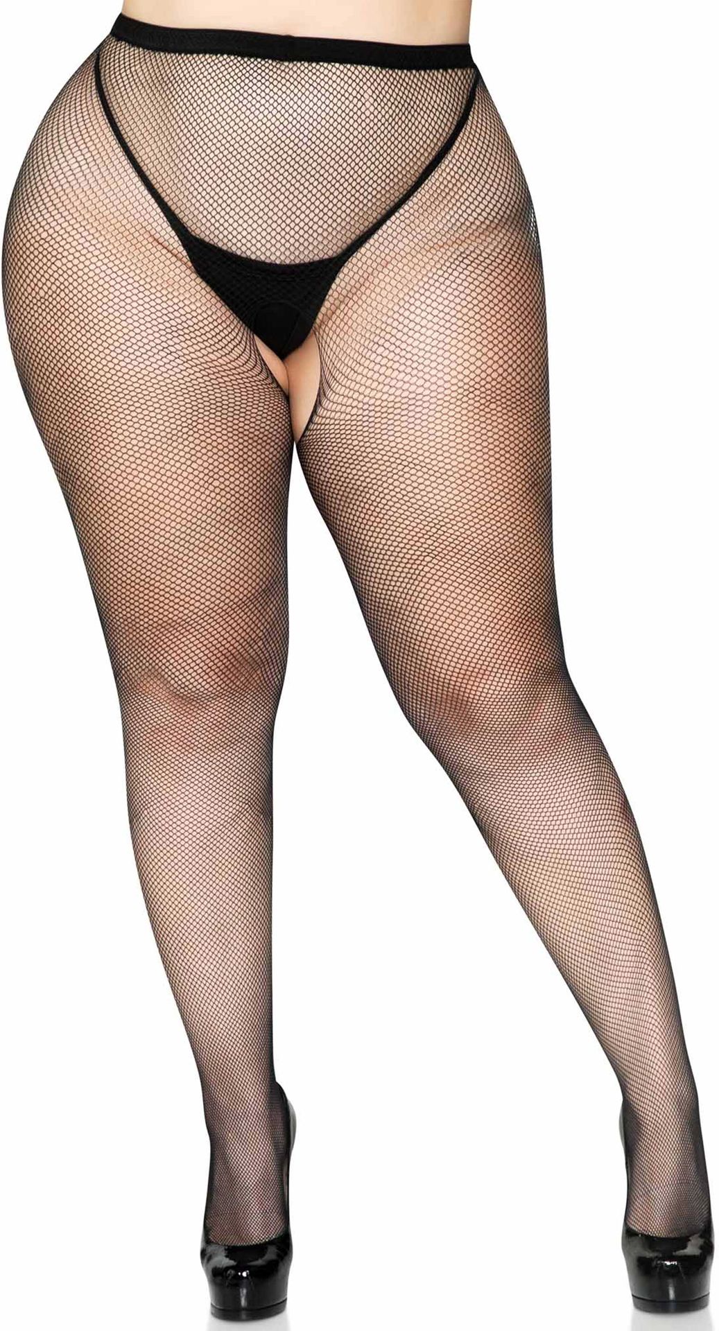 Zwarte Plus Size Kruisloze Visnet Panty