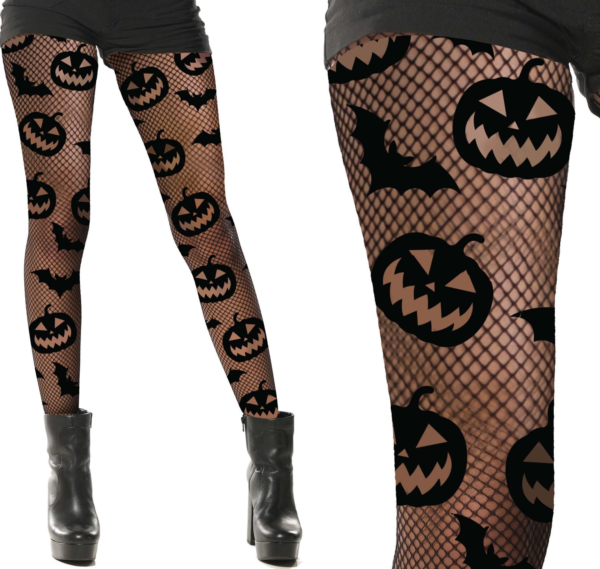 Zwarte Pompoen Panty Halloween Dames