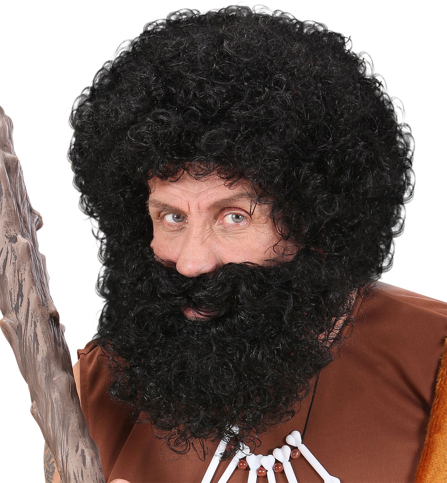 Zwarte Pruik met Baard en Snor