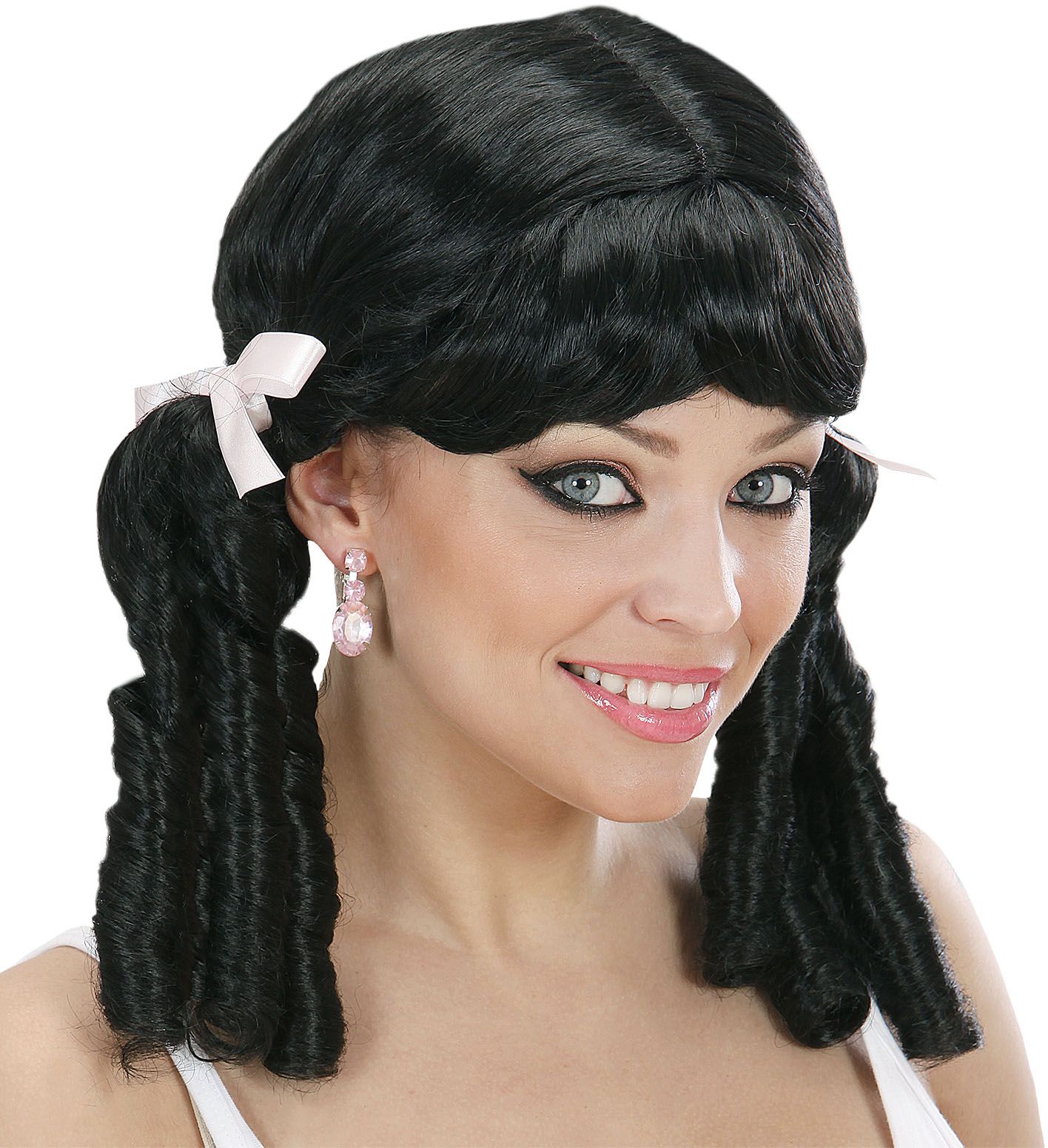 Zwarte Pruik met Staartjes