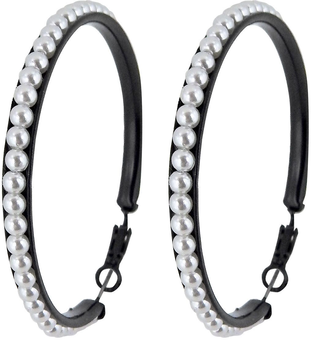 Zwarte Ring Oorbellen met Parels