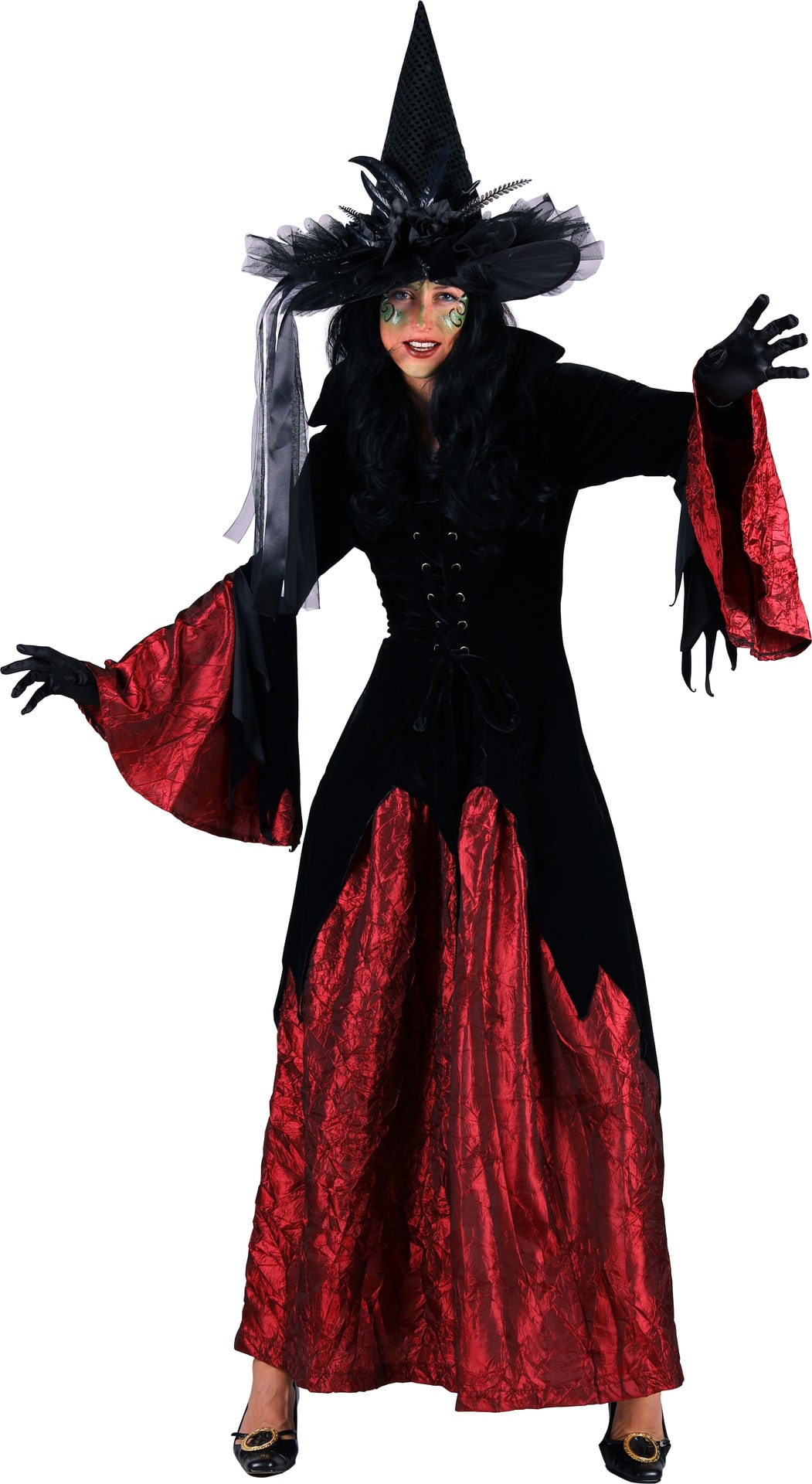 Zwarte Rode Fluwelen Heksenjurk Dames Halloween