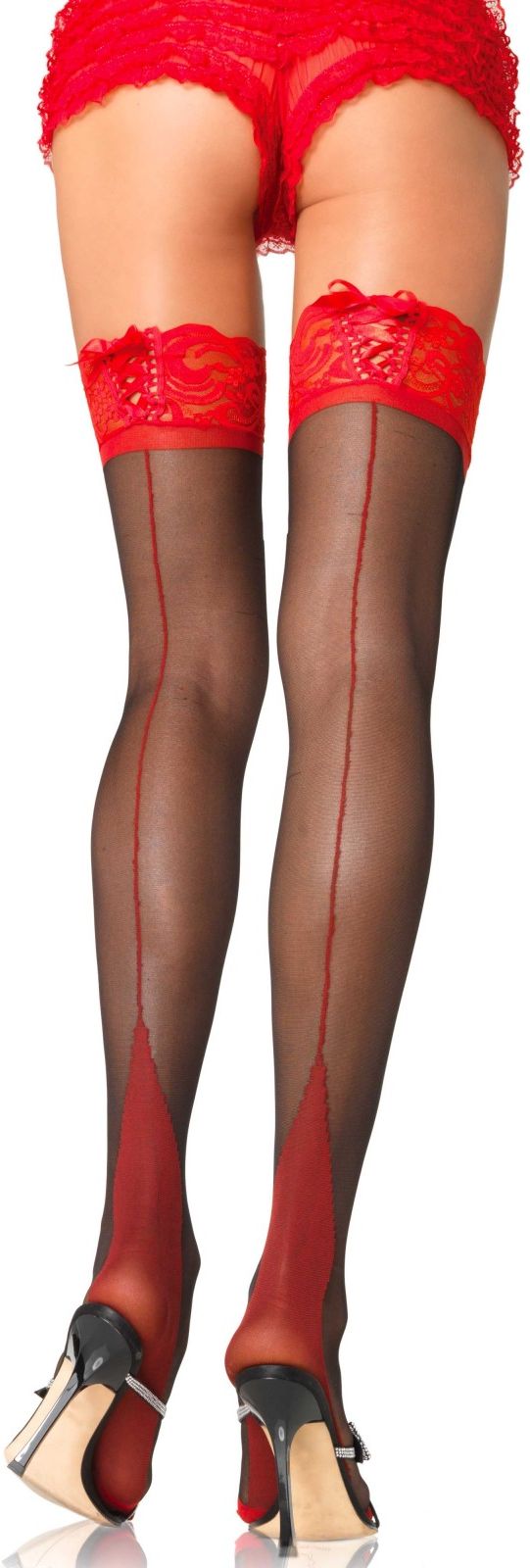 Zwarte Rode Transparante Elastaan Kousen