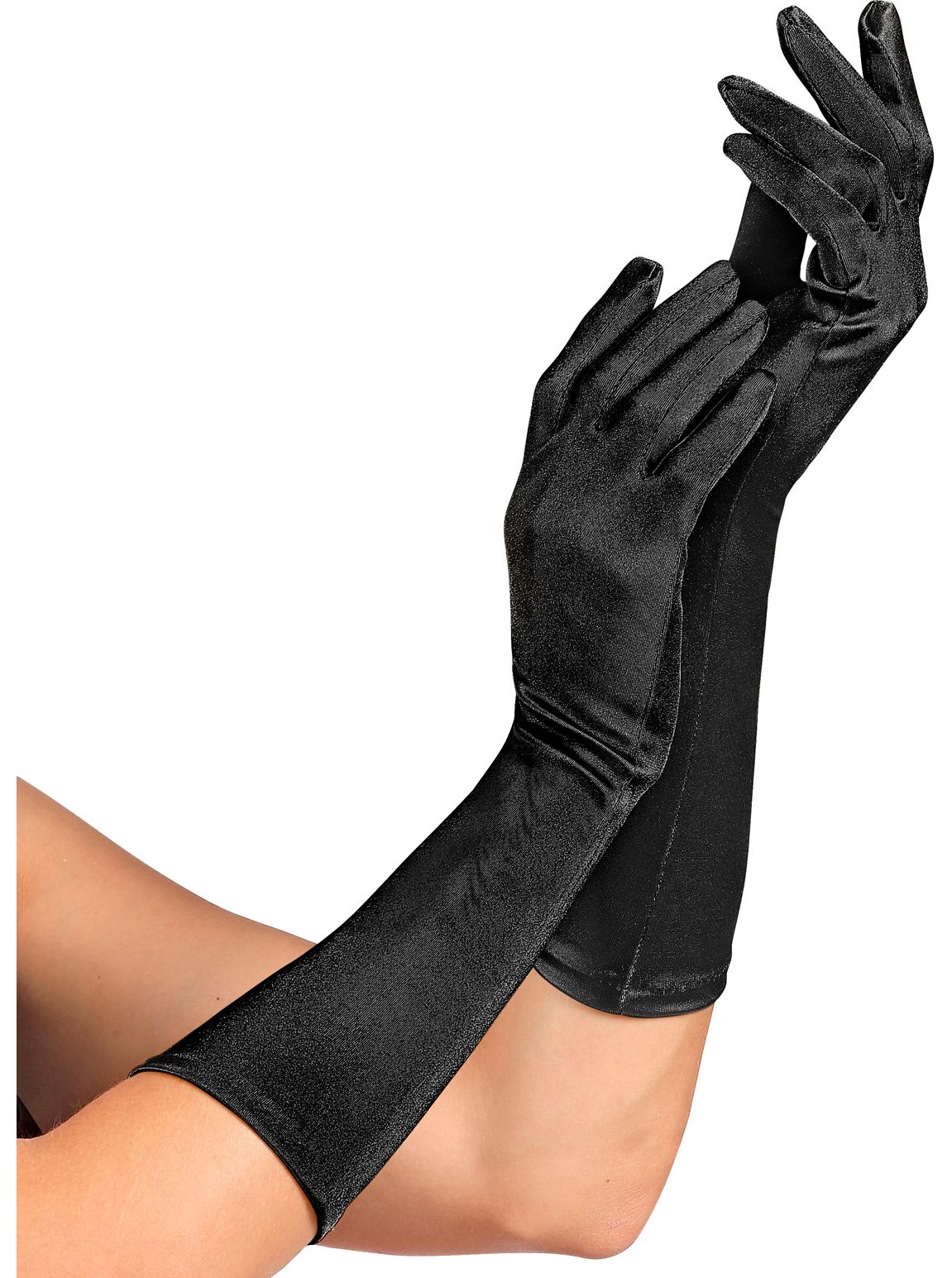 Zwarte satijnen middellange handschoenen