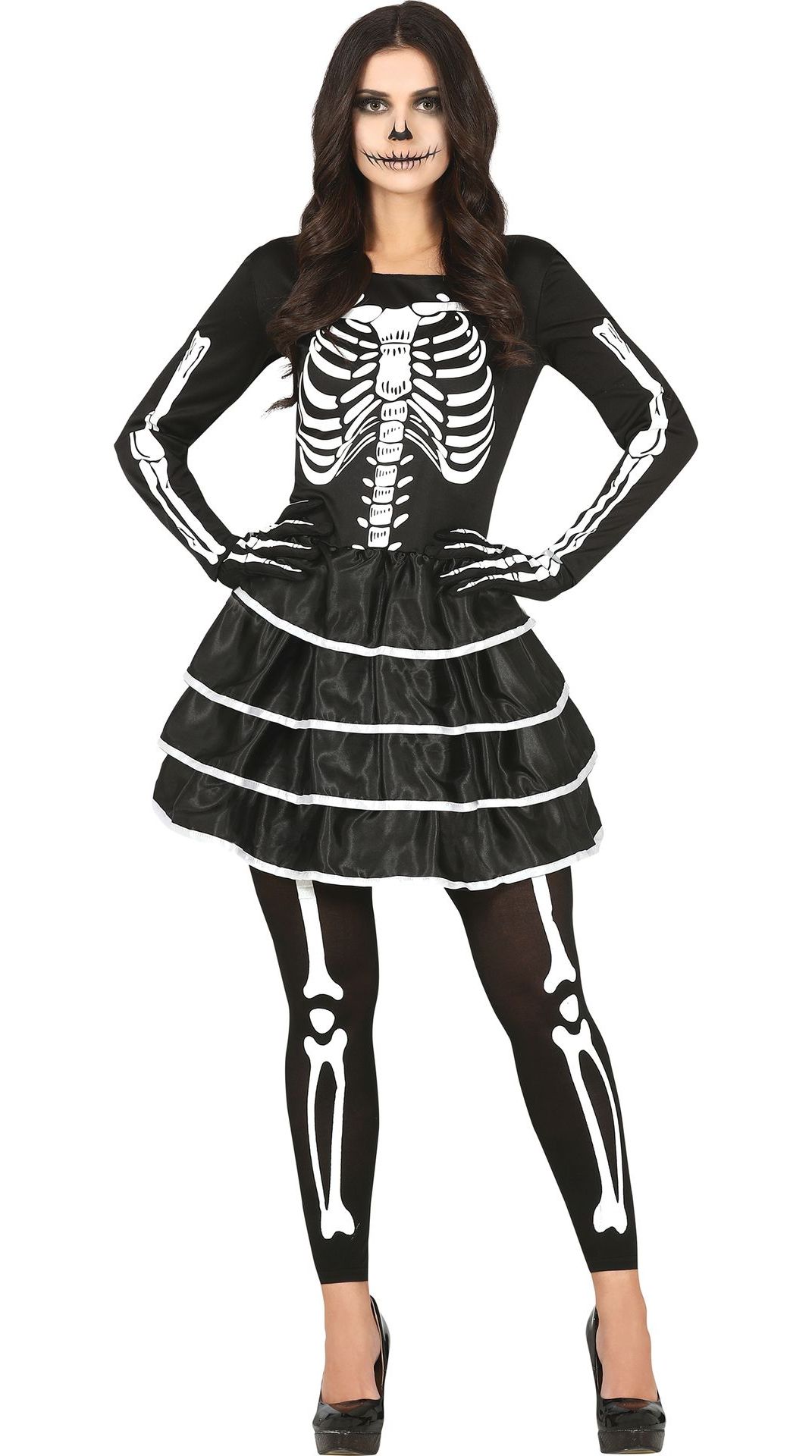 Zwarte Skelet Jurkje Kort Vrouw