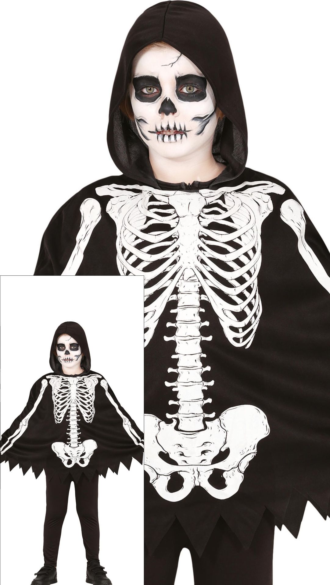 Zwarte Skelet Poncho Kinderen