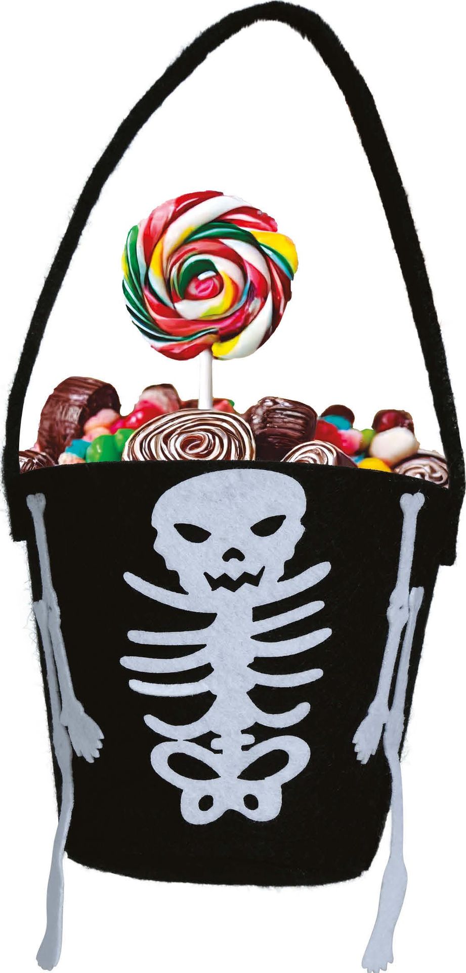 Zwarte Skelet Vilten Snoep Emmer 12cm