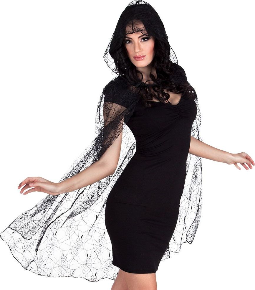 Zwarte Spinnenweb Cape met Kap