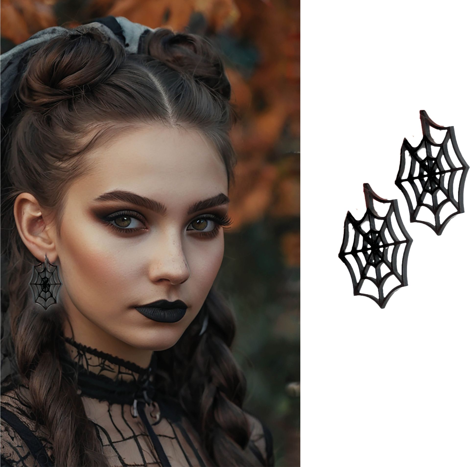 Zwarte Spinnenweb Oorbellen Halloween