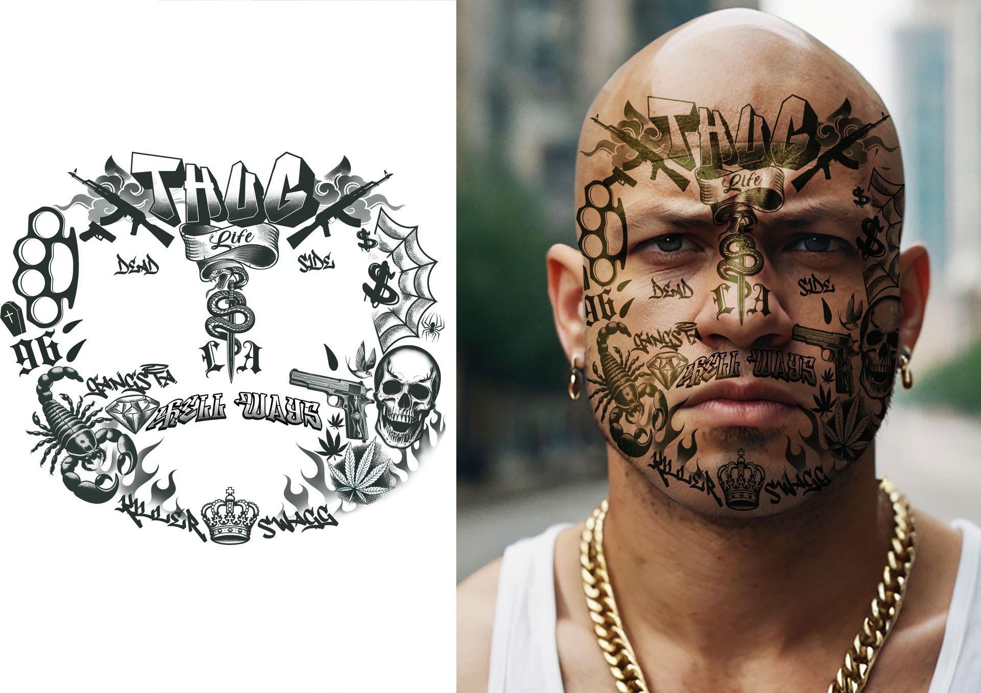 Zwarte Thug Life Plak Gezichtstattoo