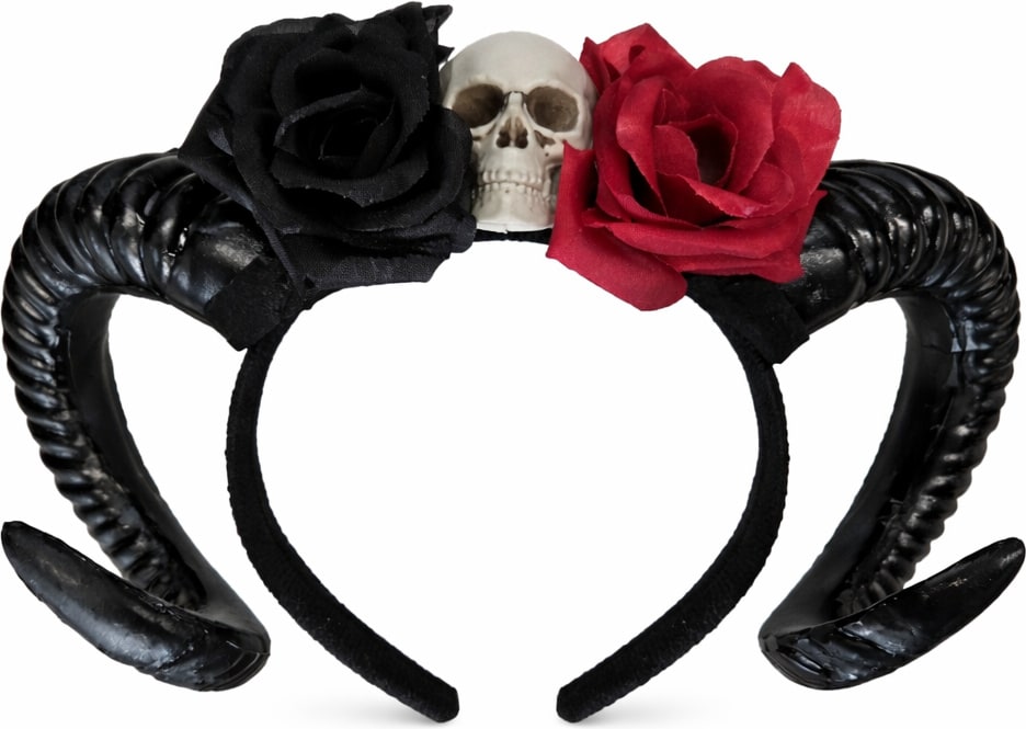 Zwarte Tiara met Ramshorens en Rozen Halloween