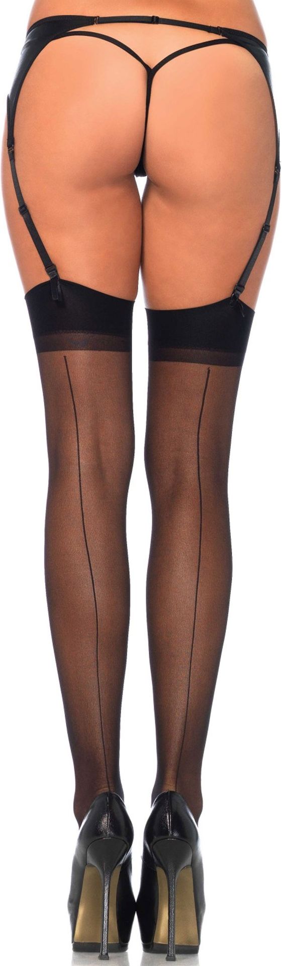 Zwarte Transparante Jarretel Kousen met Naad