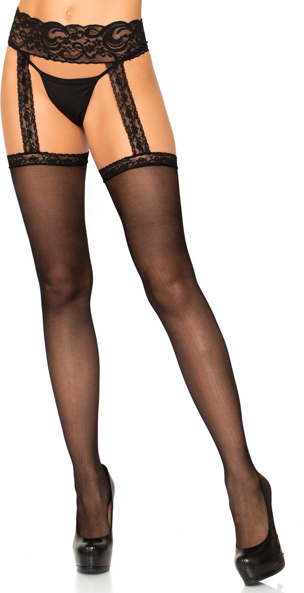 Zwarte Transparante Kousen met Jarretelgordel