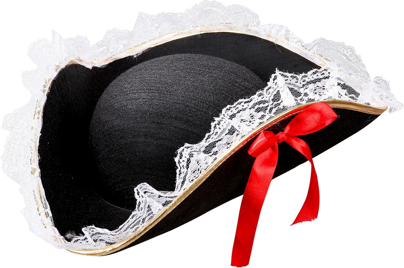 Zwarte Tricorn Piratenhoed met Kant