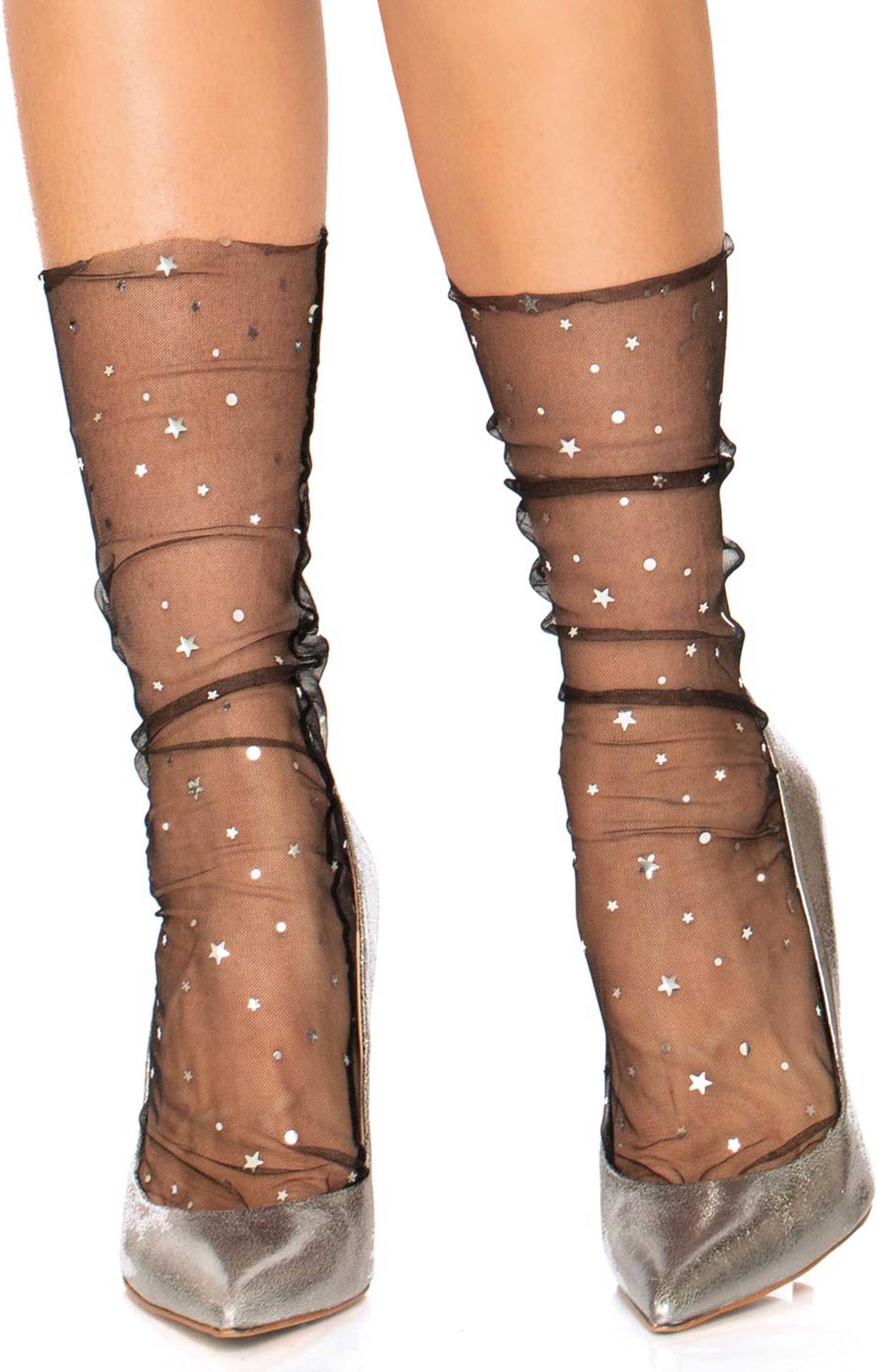Zwarte Tule Enkelsokken Maan en Sterren