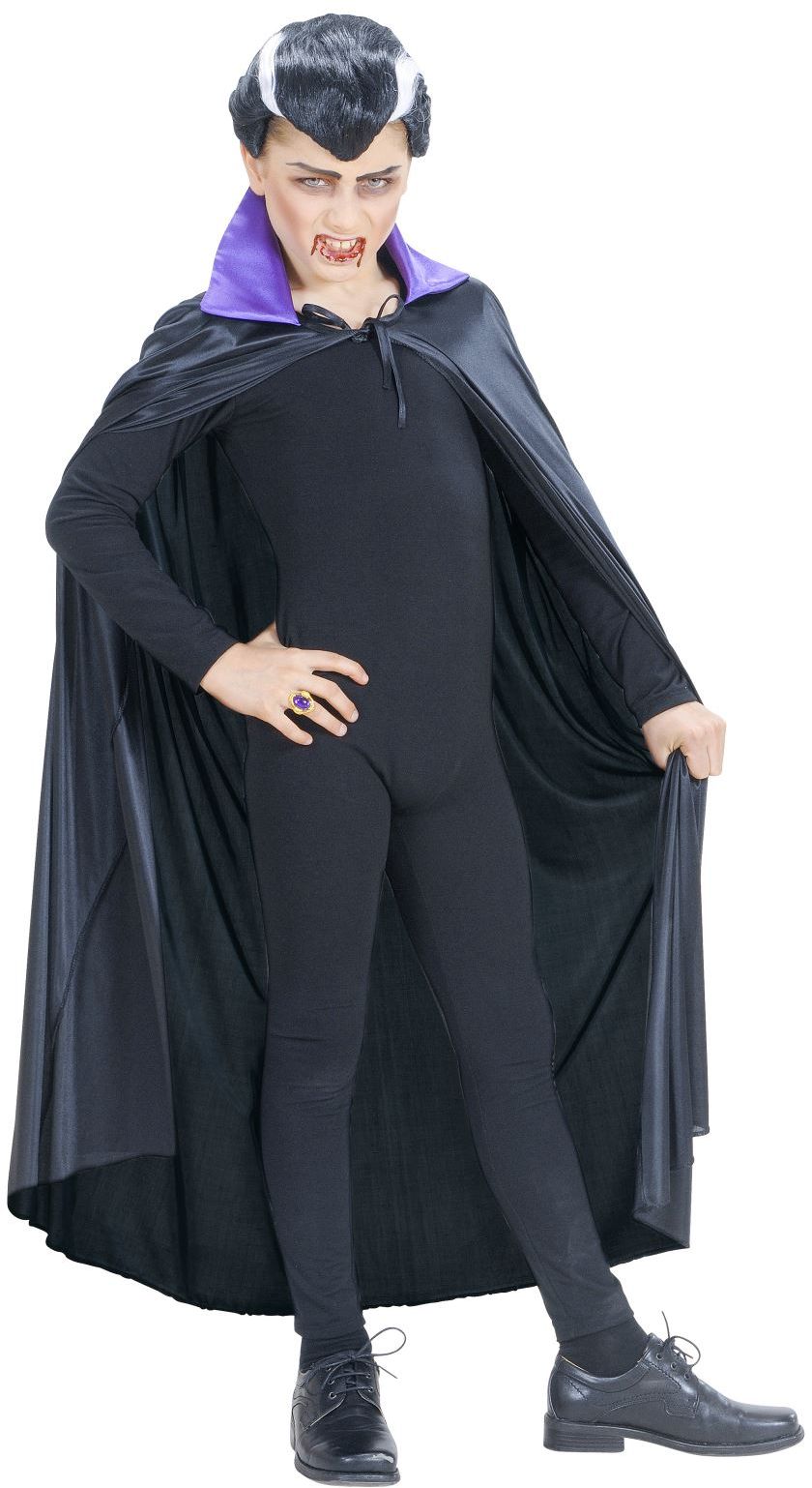 Zwarte Vampier Cape met Paarse Kraag Kind