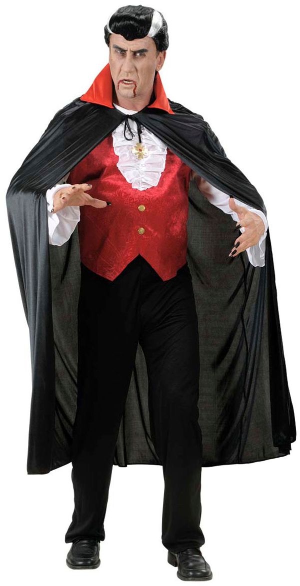 Zwarte Vampier Cape met Rode Kraag