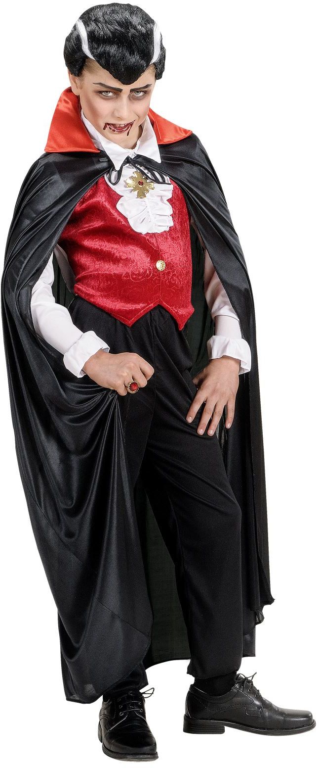Zwarte vampier cape met rode kraag kind