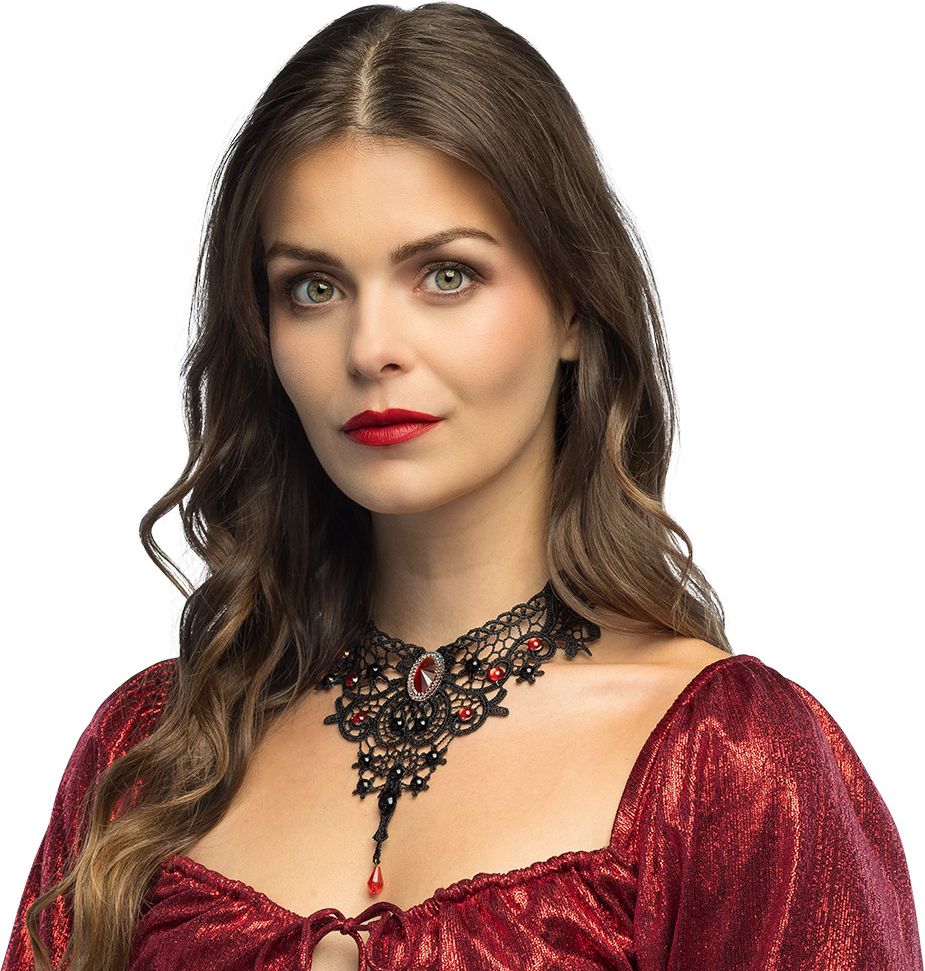 Zwarte Vampier Choker Zwart met Ruby