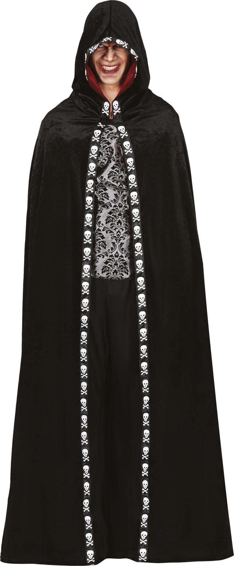 Zwarte Velvet Cape met Doodskoppen 150cm