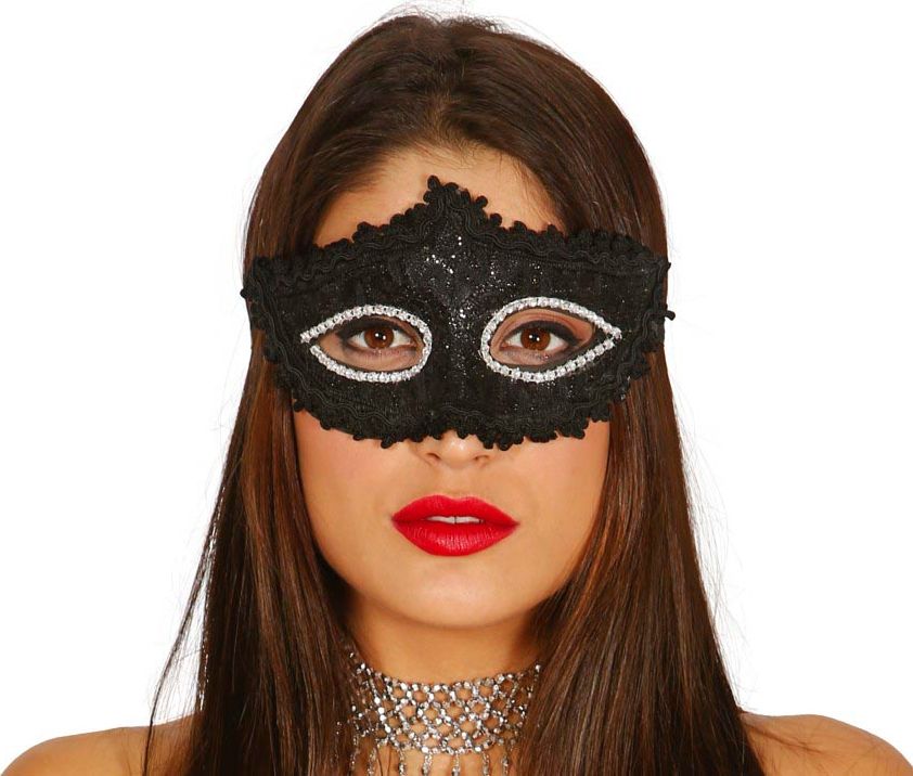 Zwarte Venetiaans Masker met Glitters