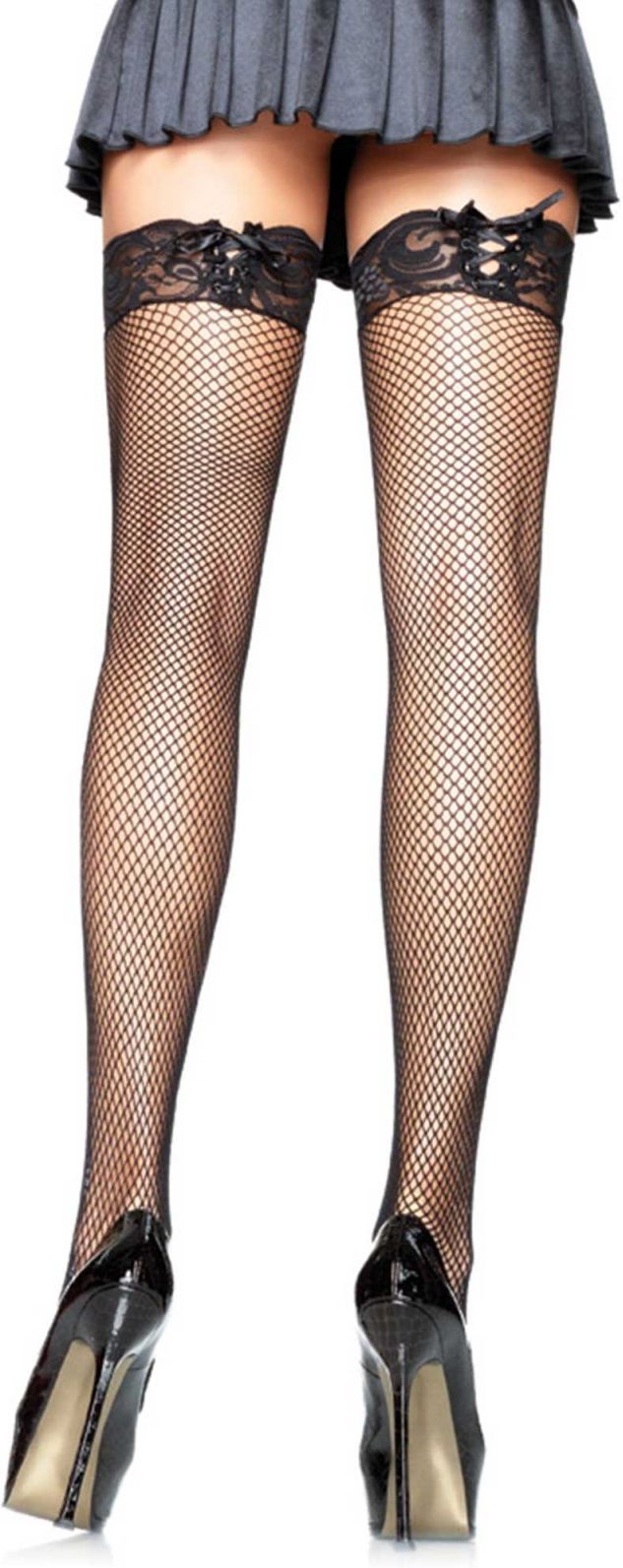 Zwarte Visnet Kousen met Luxe Kanten Top