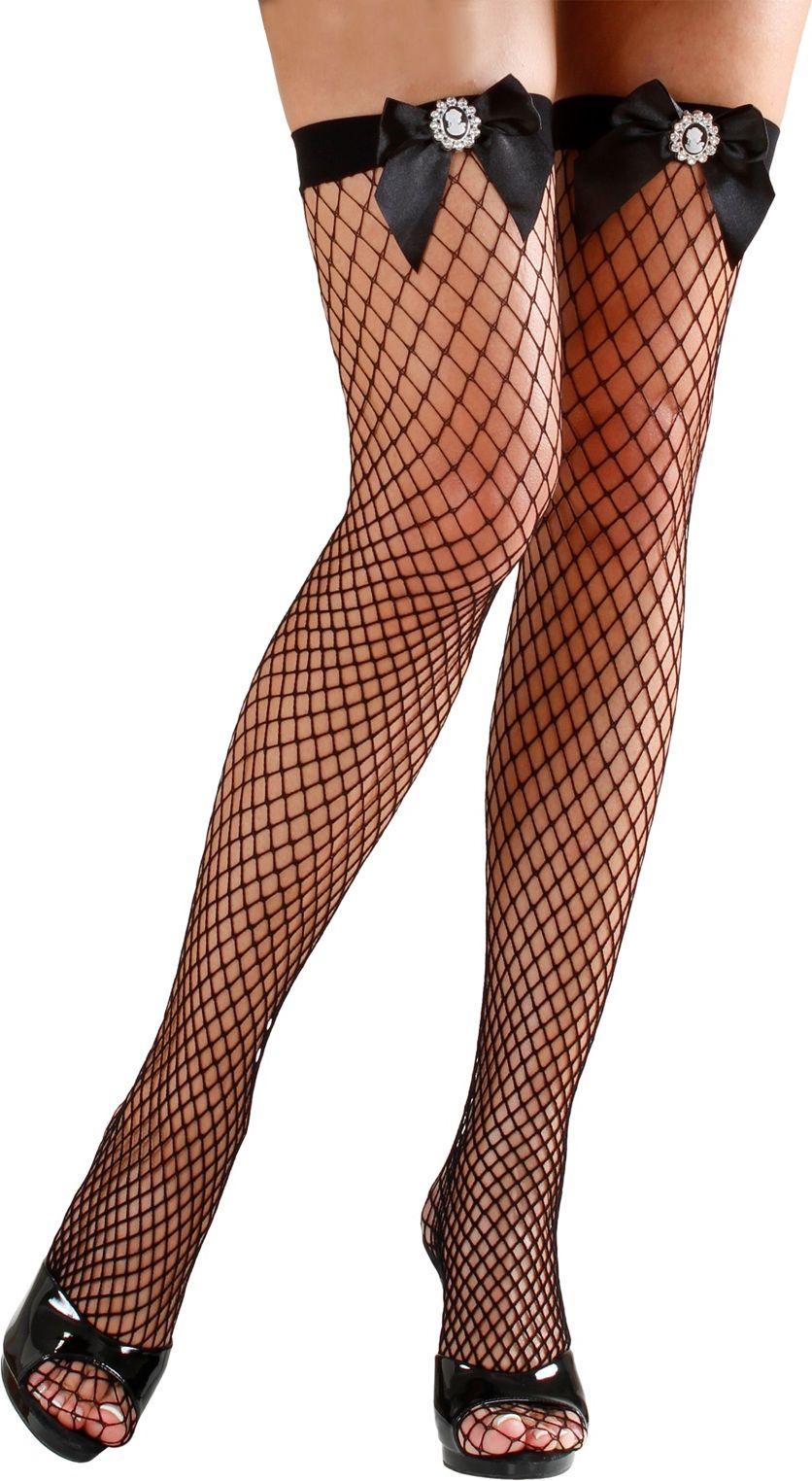 Zwarte Visnet Kousen met Strik