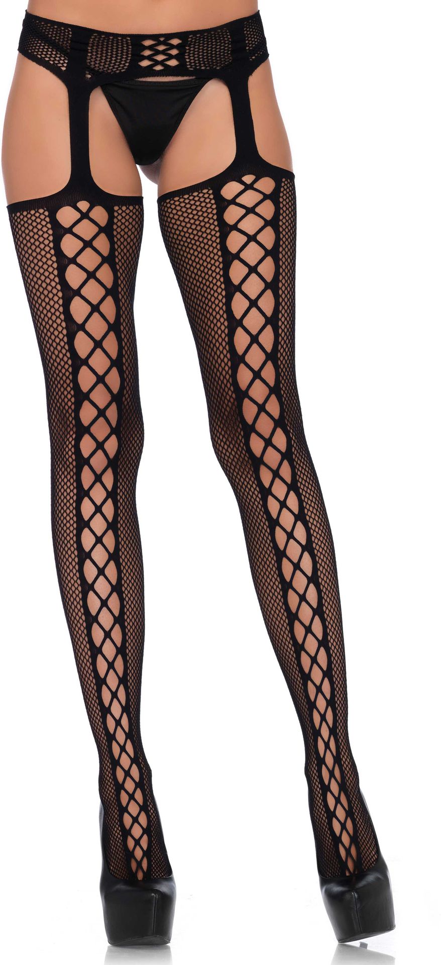 Zwarte Visnet Panty met Dubbele Naad