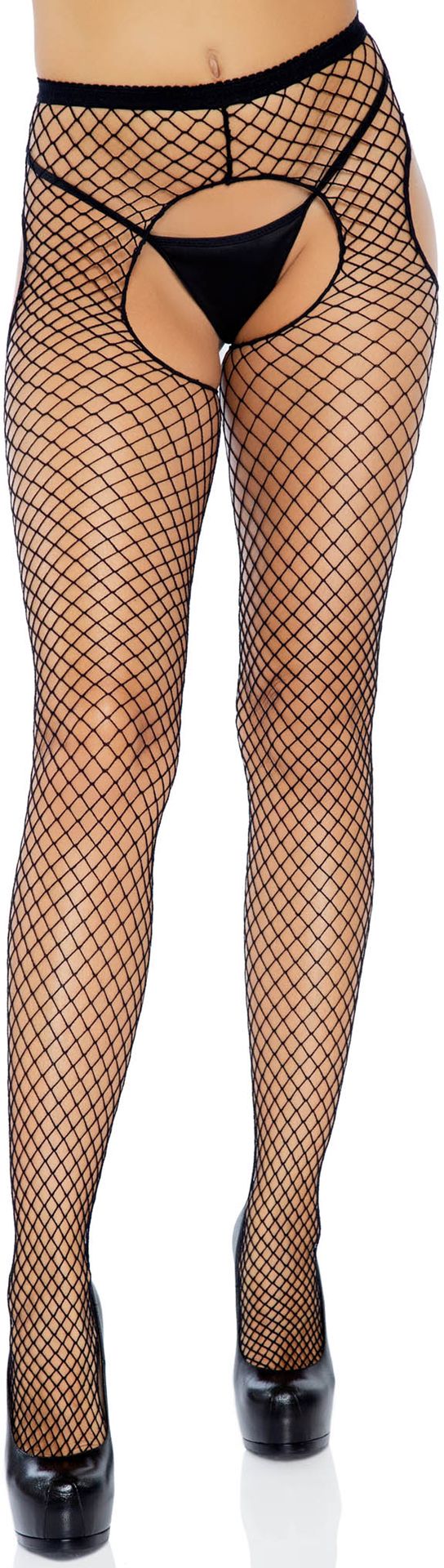 Zwarte Visnet Panty met Jarretel Effect