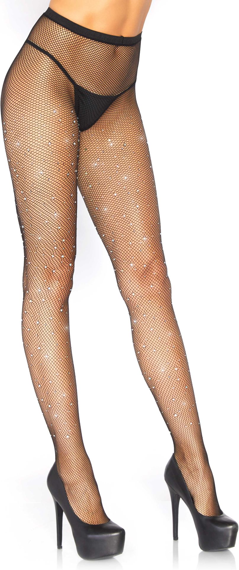 Zwarte Visnet Panty met Strass Steentjes Zilver