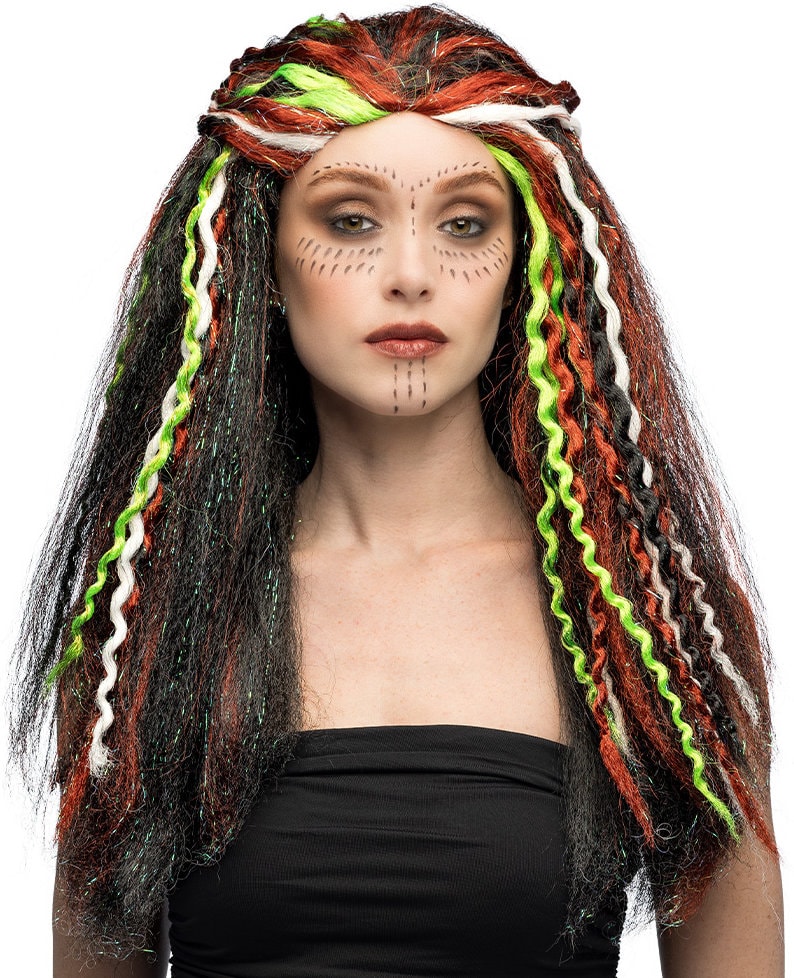 Zwarte Voodo Halloween Pruik met Highlights