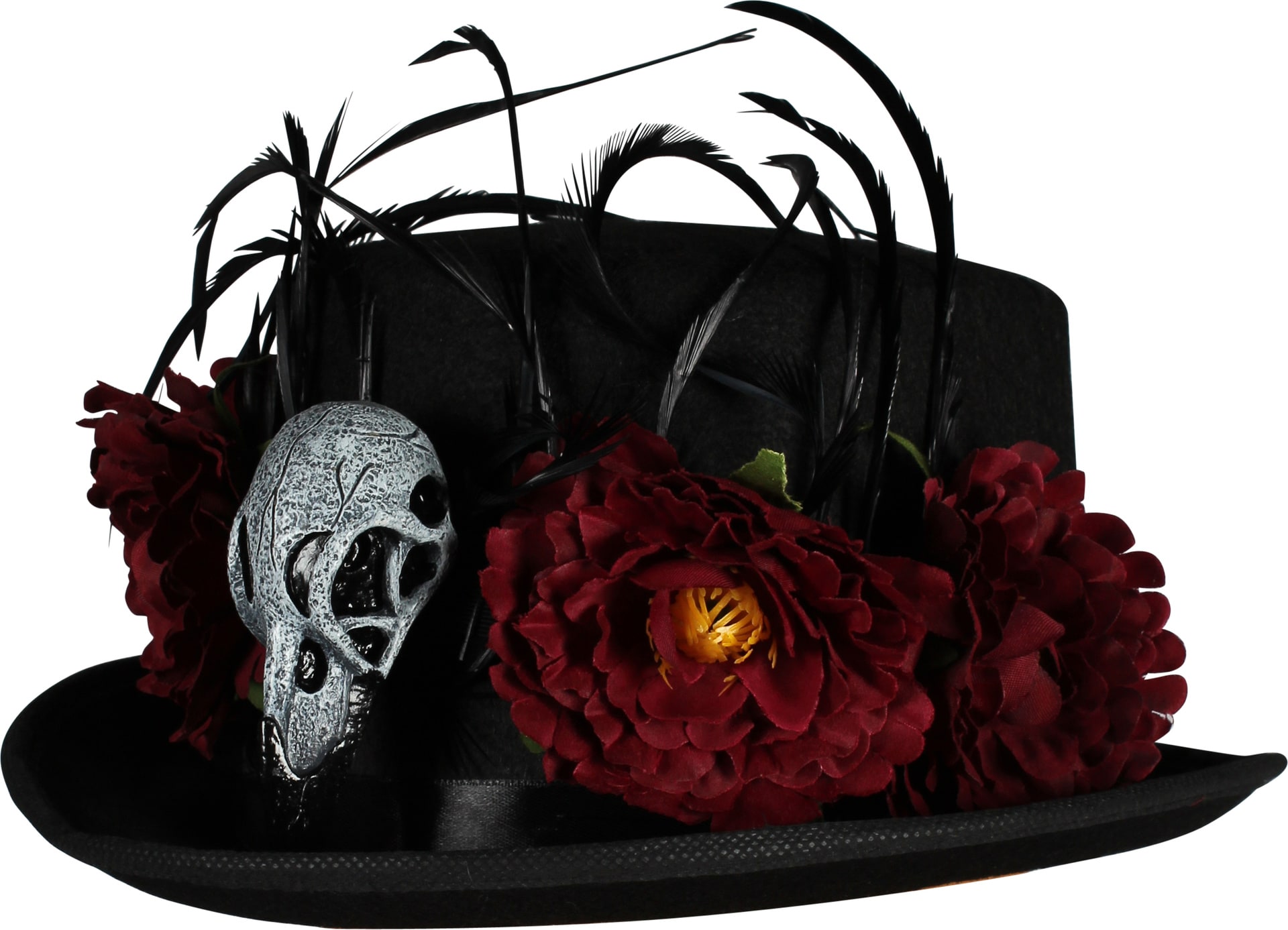 Zwarte Voodoo Hoed met Doodshoofd en Rozen Halloween