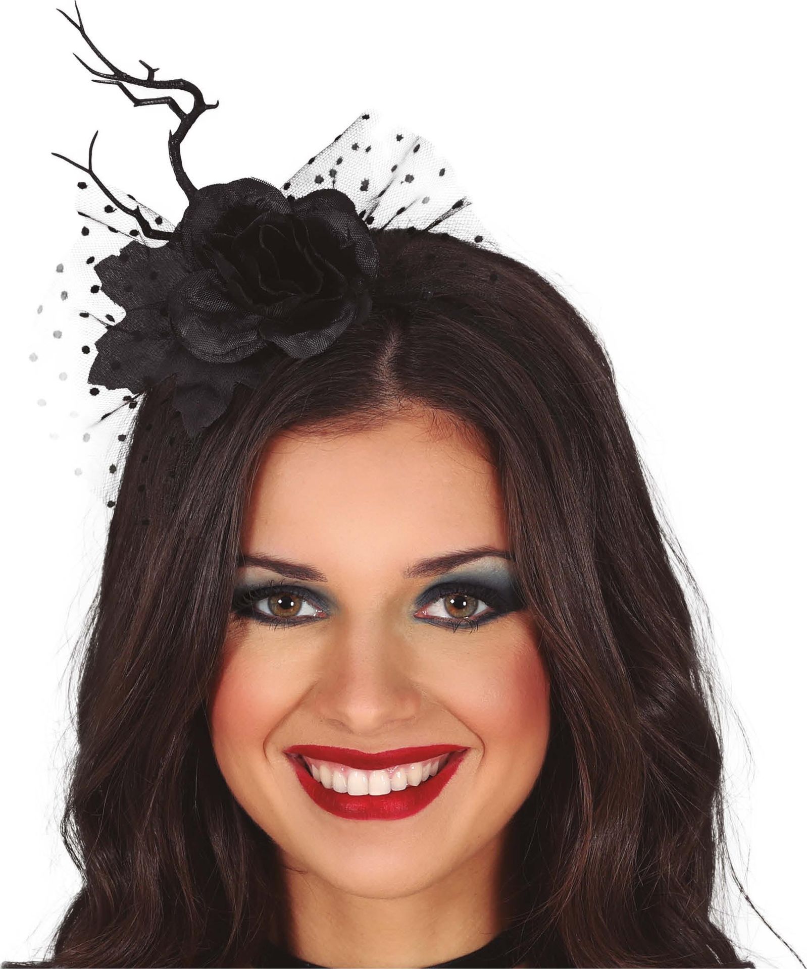 Zwarte Weduwe Haarband met Roos