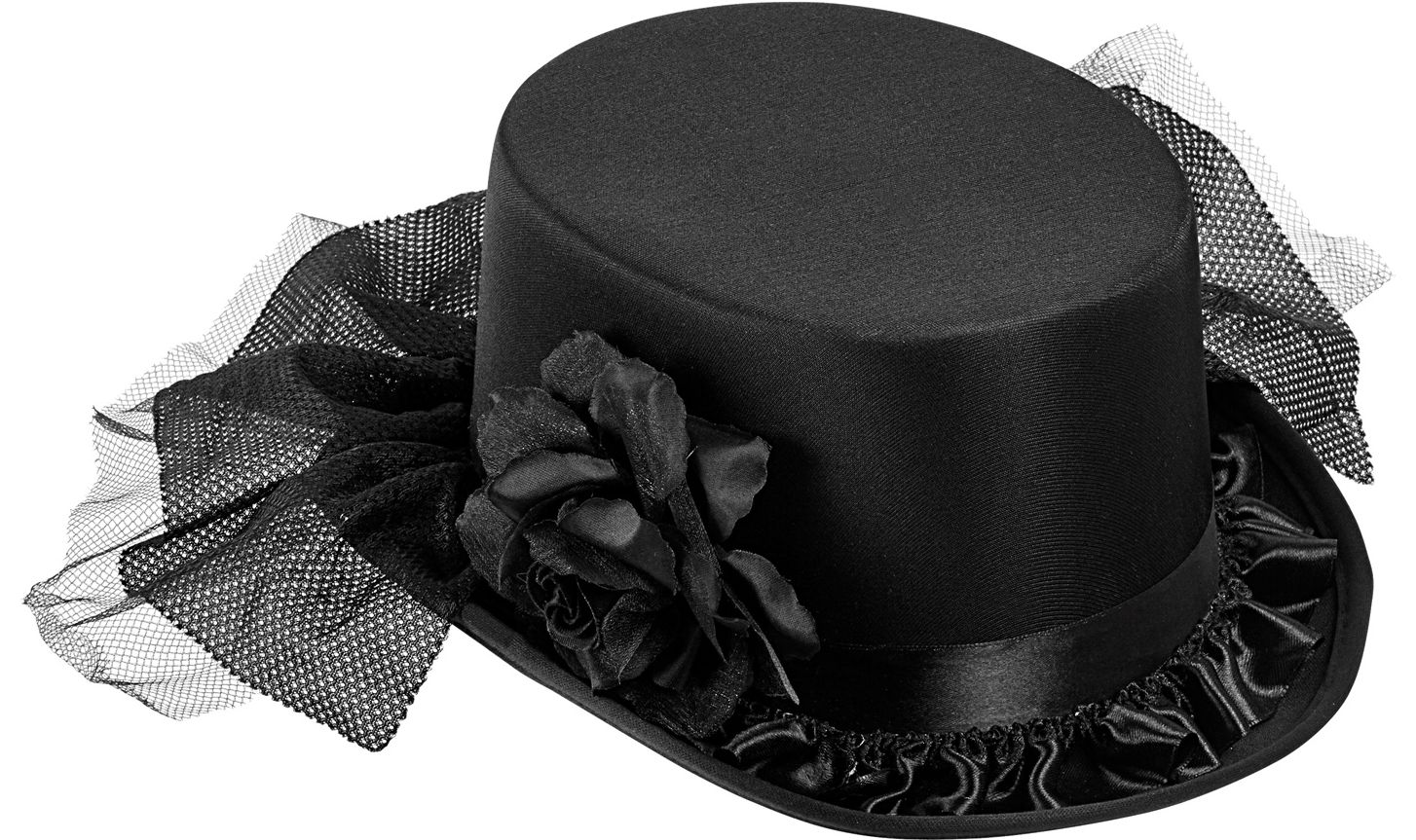 Zwarte weduwe hoed met roos